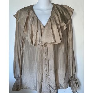 CRISTINA 100% Silk Top Blouse Size Medium Beige